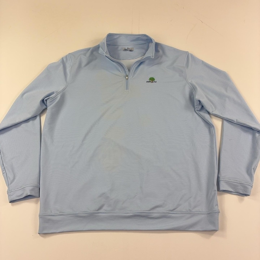 Peter Millar Pullover Mens 2XL Blue Striped 1/4 Zip Long Sleeve Golf Hide Out